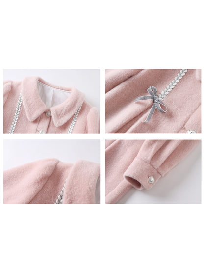 Doll Collar Stitching Bow A-Line Coat