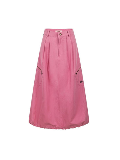 Drawstring Casual Flare Plain Long-Skirt