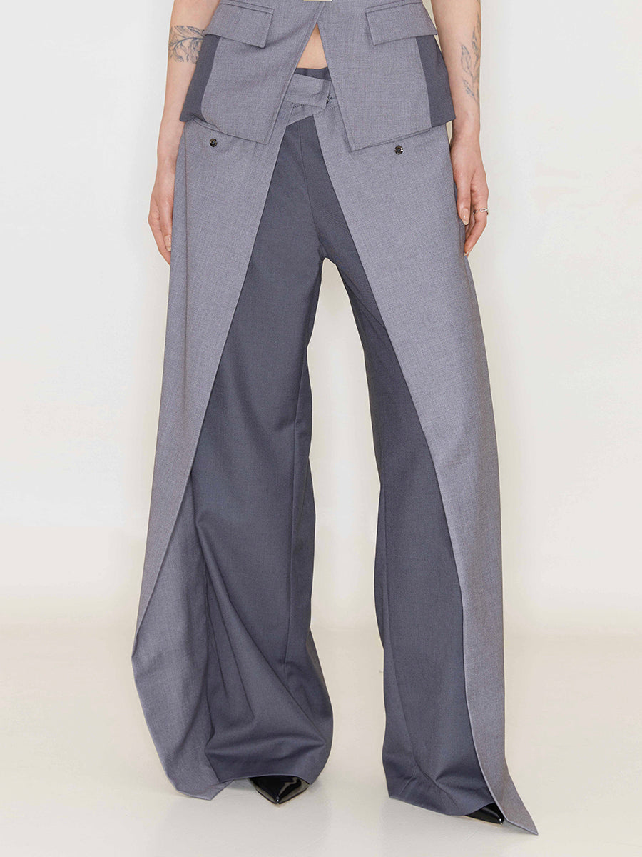 Folding Waist Pleated Wide-Leg Pants