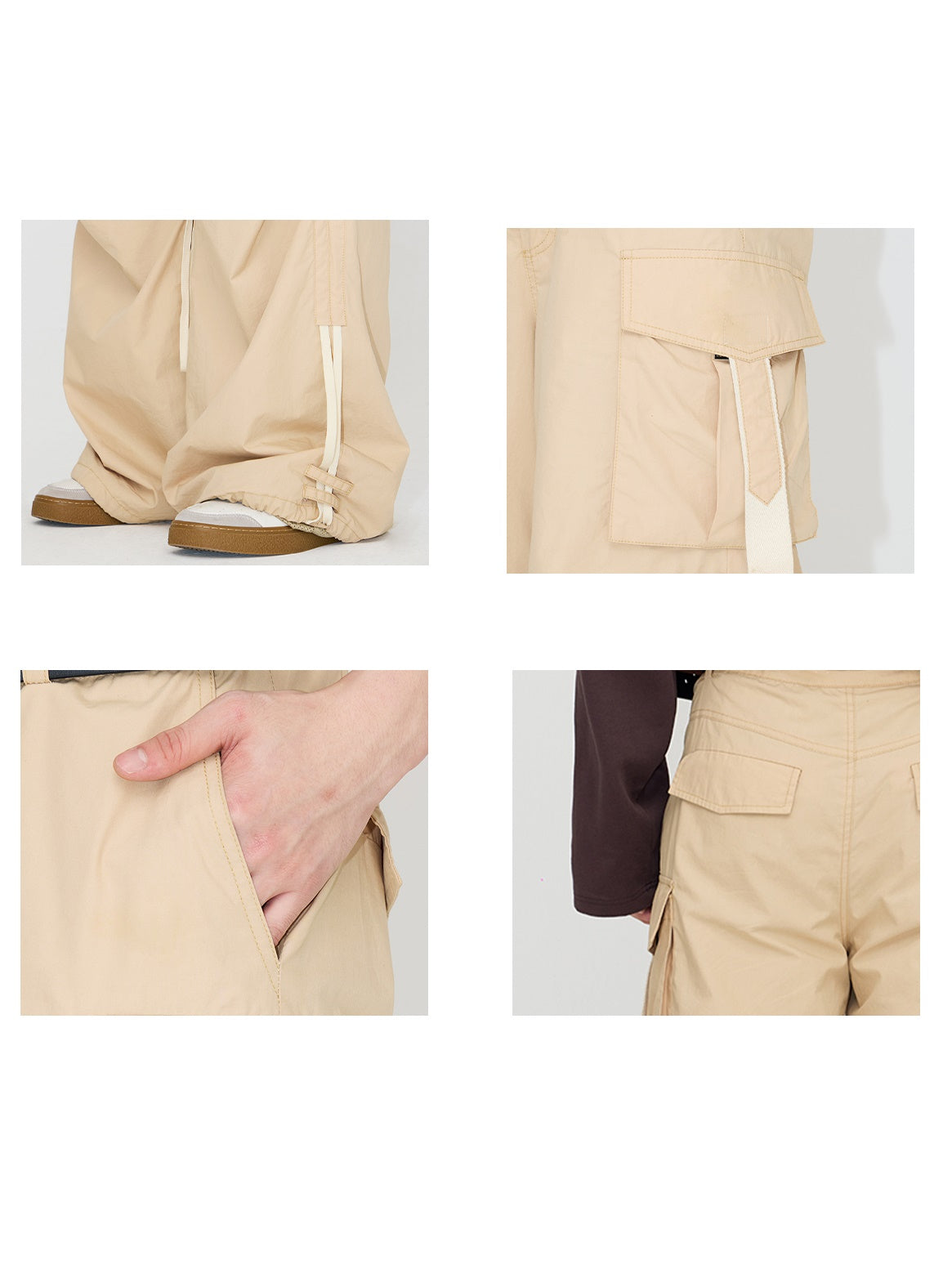 Drawstrings Color Matching Knee Pleated Loose Parachute Pants