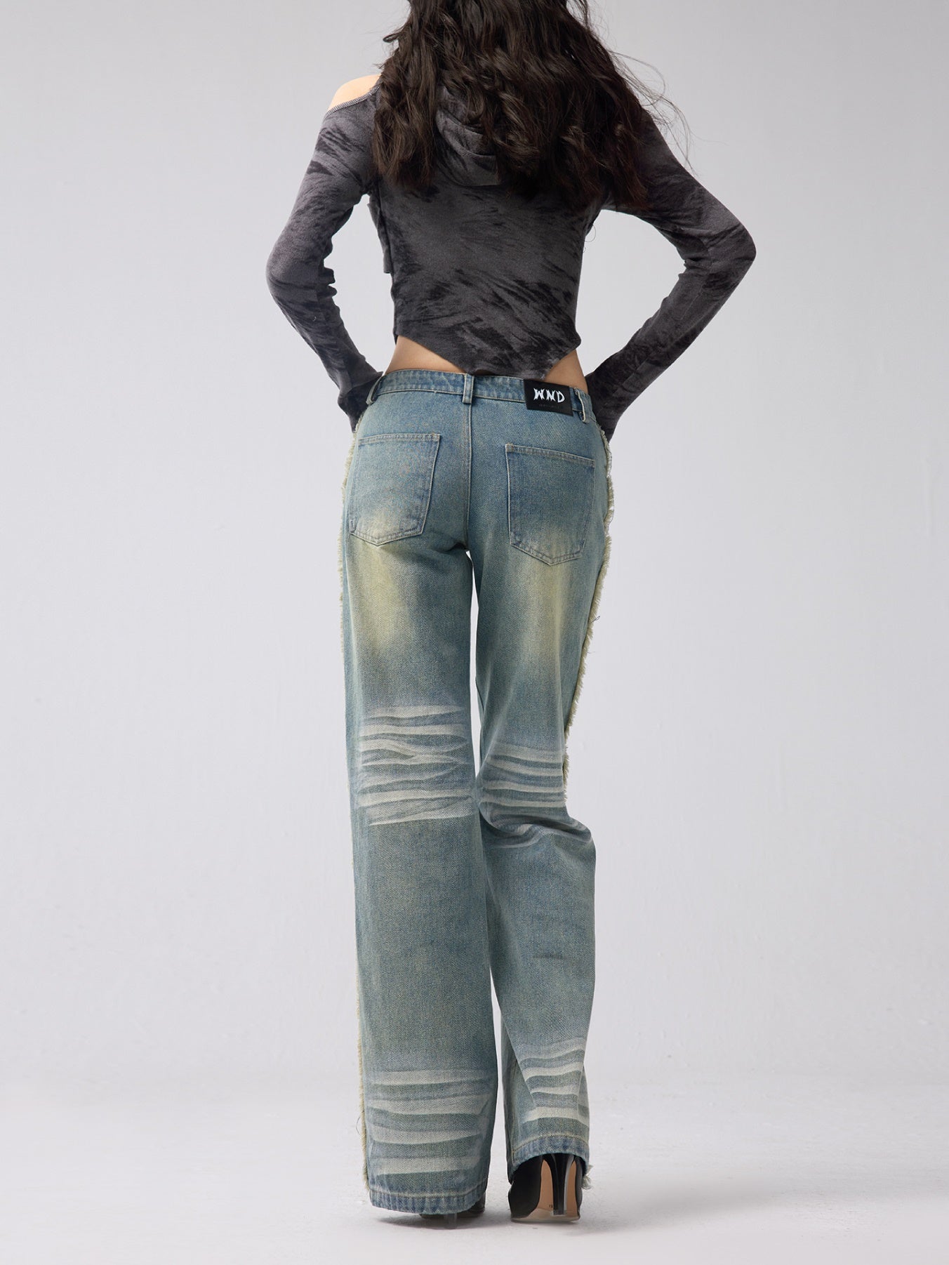 Distressed Washed Straight-leg Low-rise Jeans