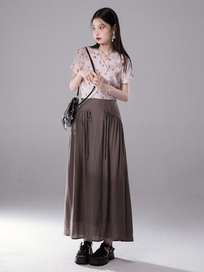 Ink Dyed Cool Texture Shirred Skirt