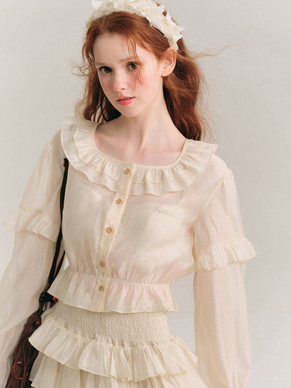 Shimmer Frill Collar Shirt ＆ Fluffy Cake Skirt