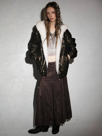 Metallic Fur Reversible Hooded Jacket