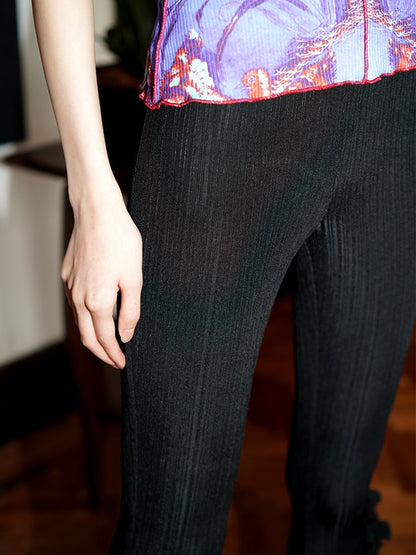 Frill Stretch Knit Long Flared Pants