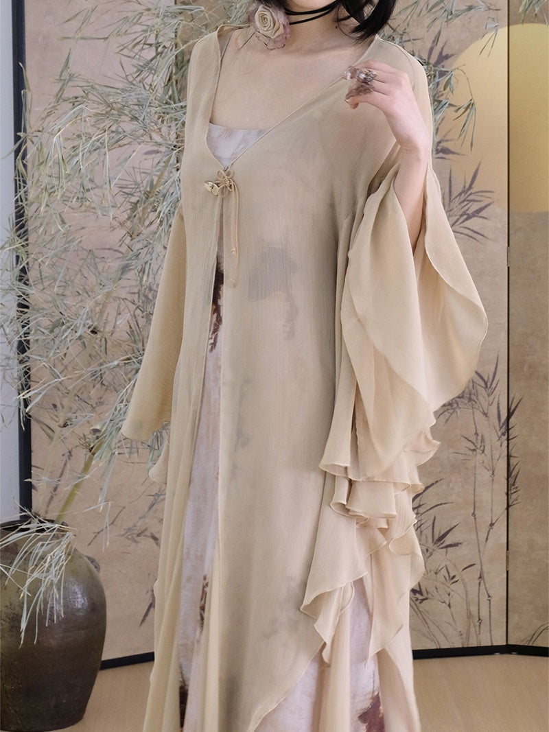 Chinese Chiffon Butterfly Sleeve Long Cardigan