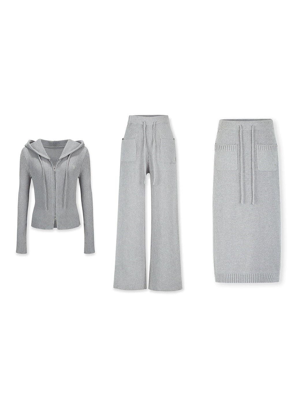 Relaxing Hooded Knitted Parka ＆ Skirt ＆ Pants