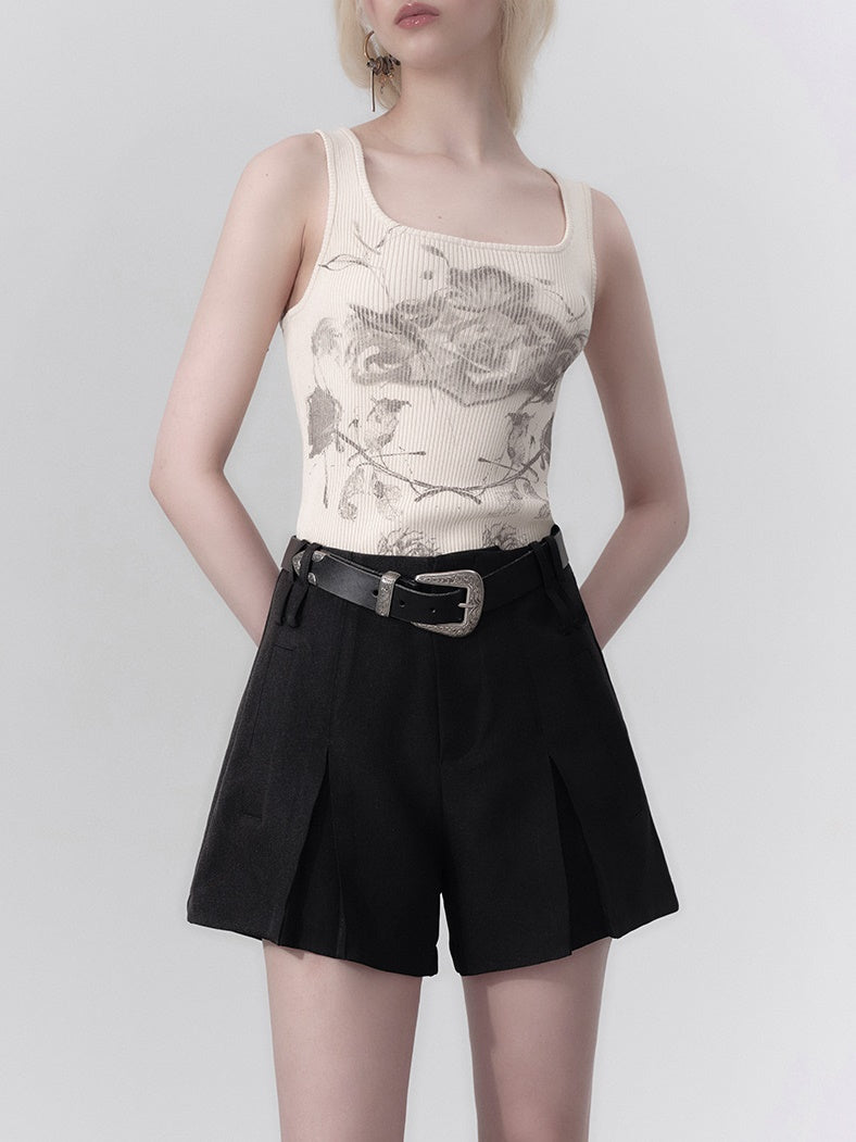 Double Belt Three-Dimeral PLEATED SHORTS