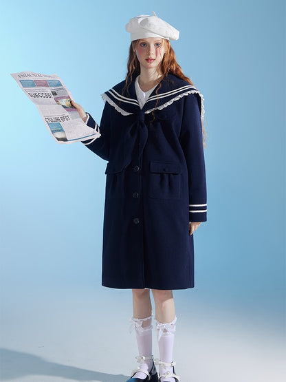 College Style Navy Collar Coat