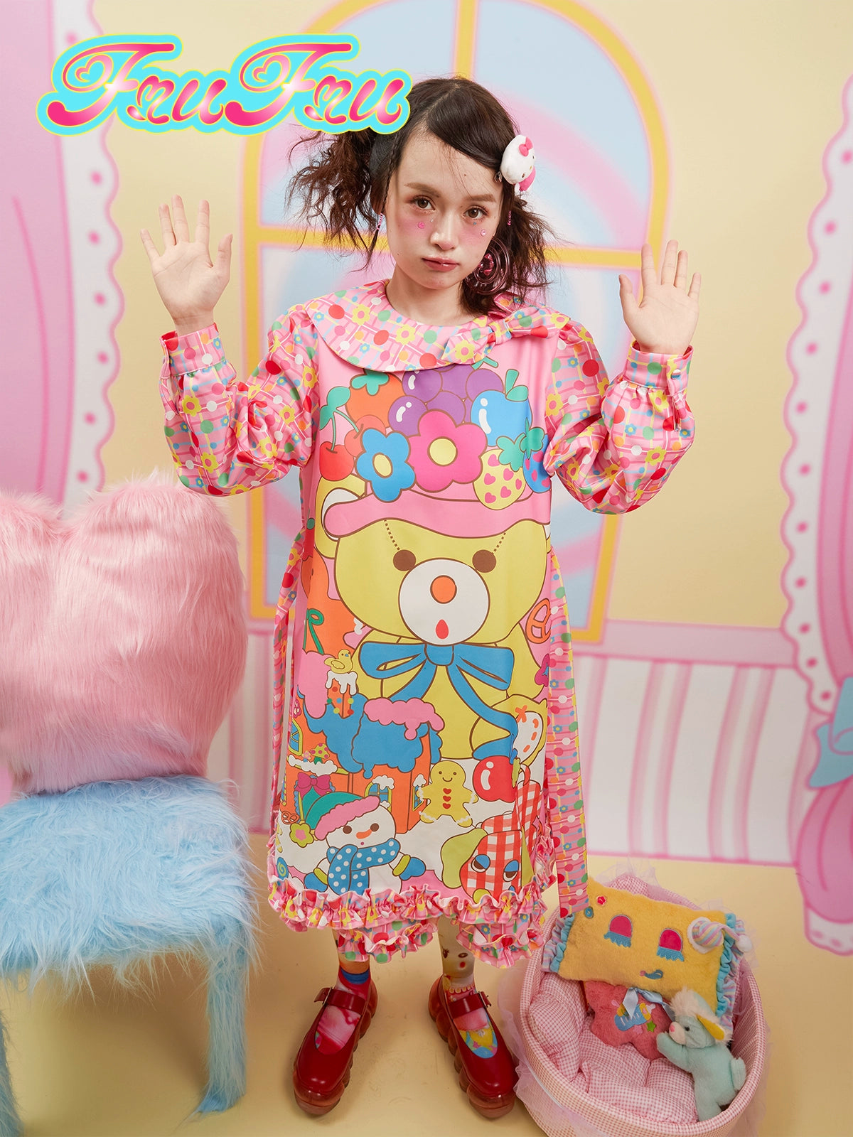 Doll Collar Cute Bear Print Dress