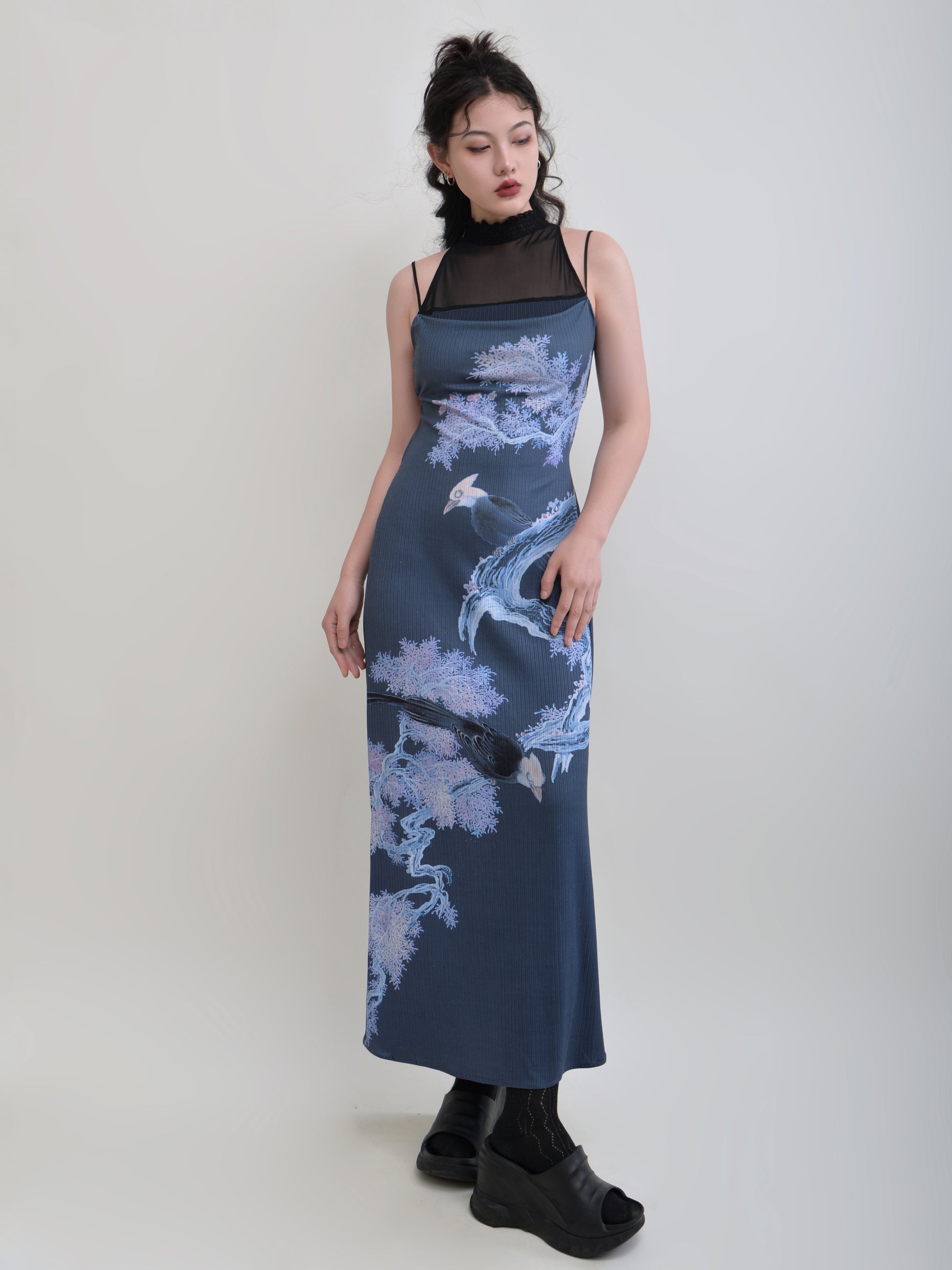 Double Bird Printed Slim Elastic Dress