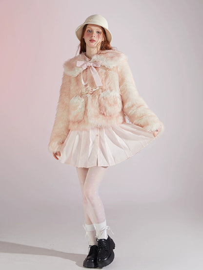 Horn Button Fur Gradient Short Jacket