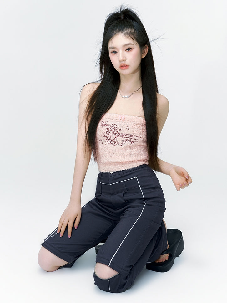 Straight Casual Knee-Zip Sporty Pants