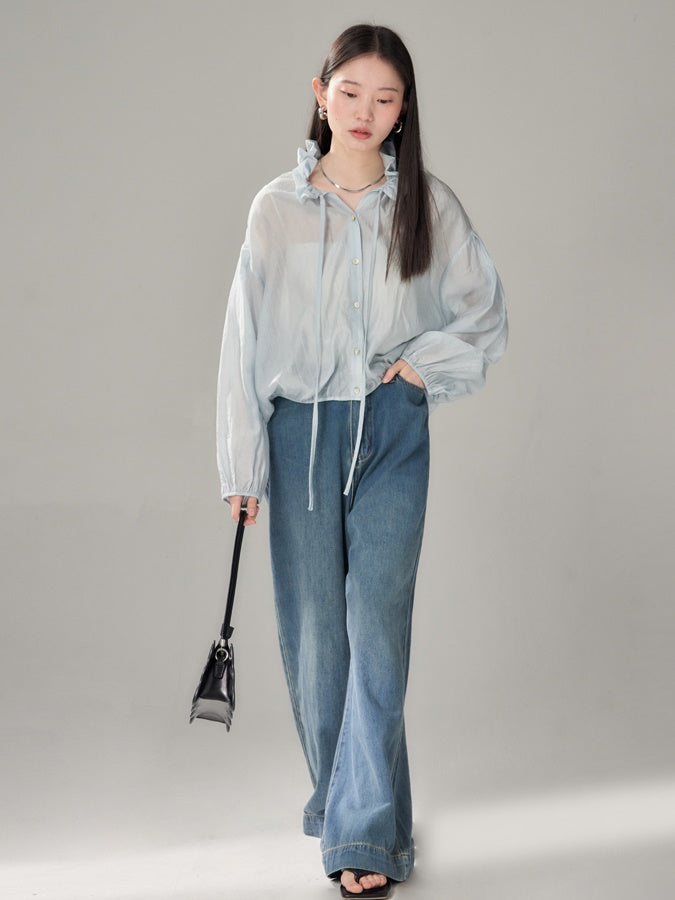 Fungus Gather Collar Tie See-through Shirt