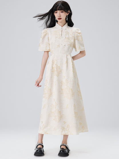 Mao Collar Cheongsam Design Short Sleeve Dress