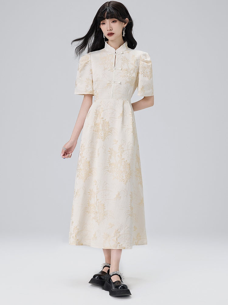 Mao Collar Cheongsam Design Short Sleeve Dress