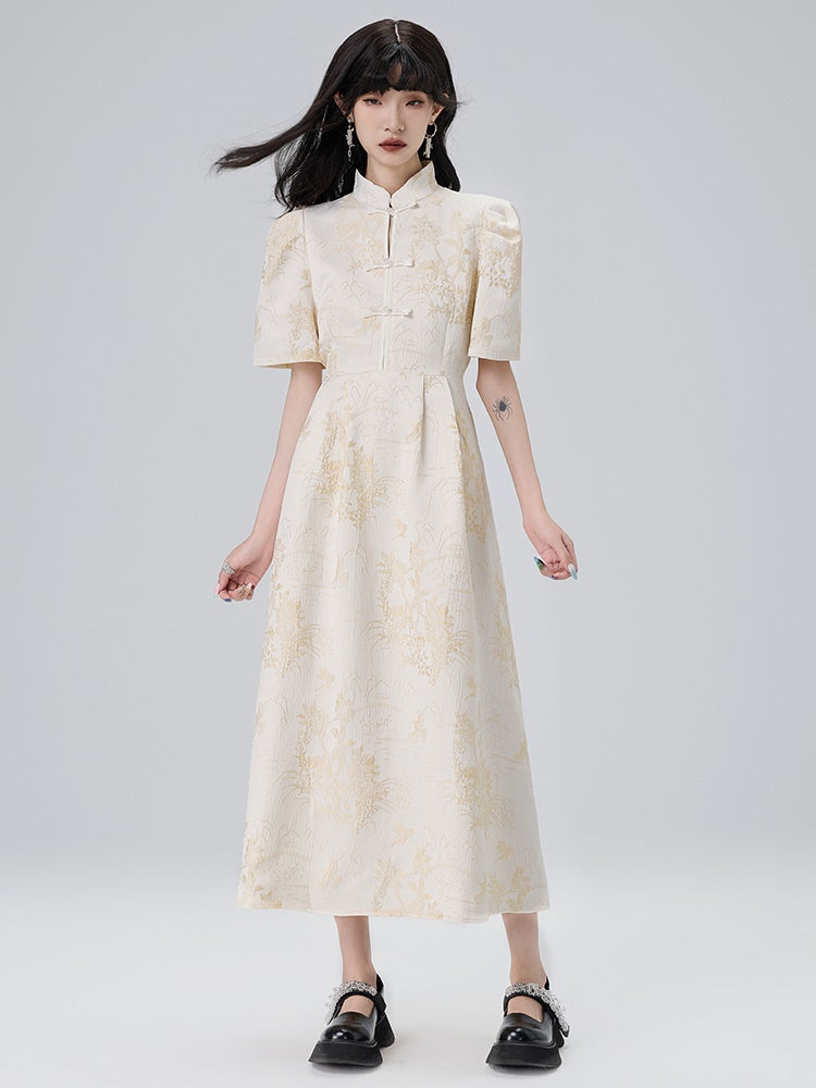 Mao Collar Cheongsam Design Short Sleeve Dress