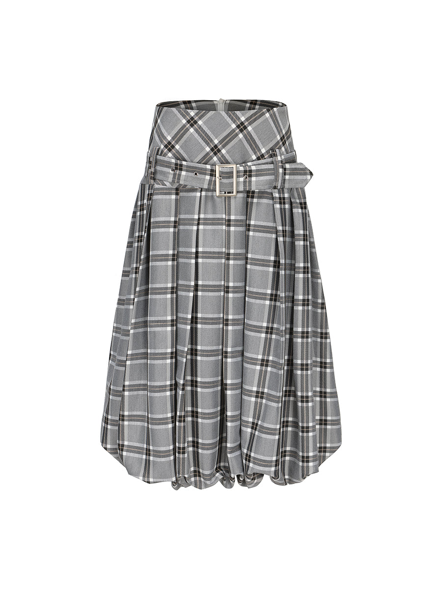 Retro Plaid Flower Bud Fluffy Skirt