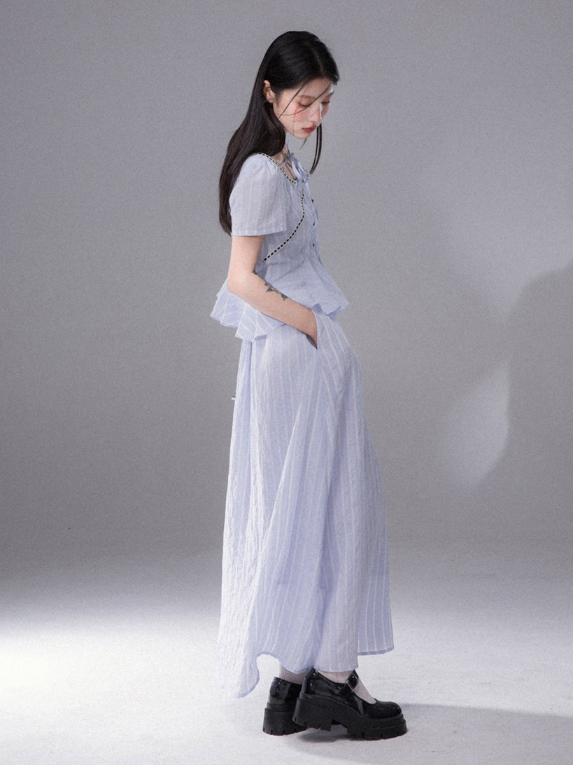 Fishtail Hem Shirt &amp; Mopping Skirt Set-up