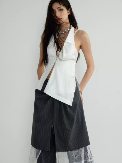 Halter-Neck Wrinkled Asymmetry Nichi Tops