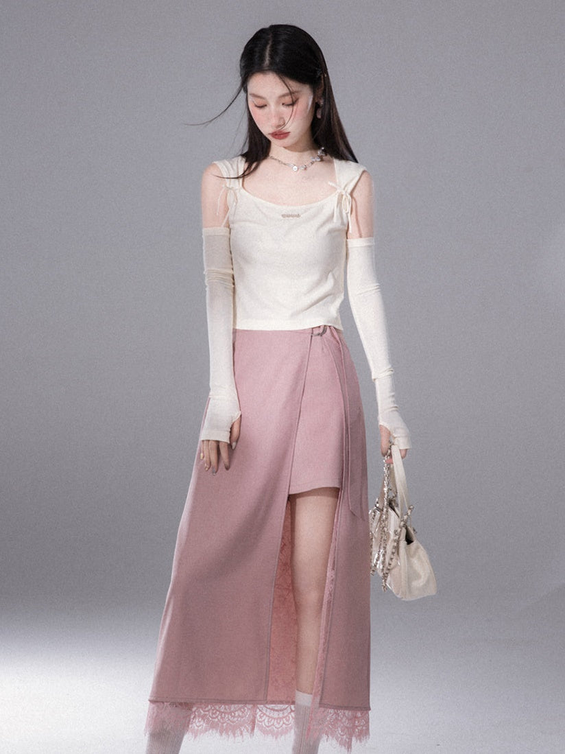 Wrapping Layered Stitching Lace Skirt