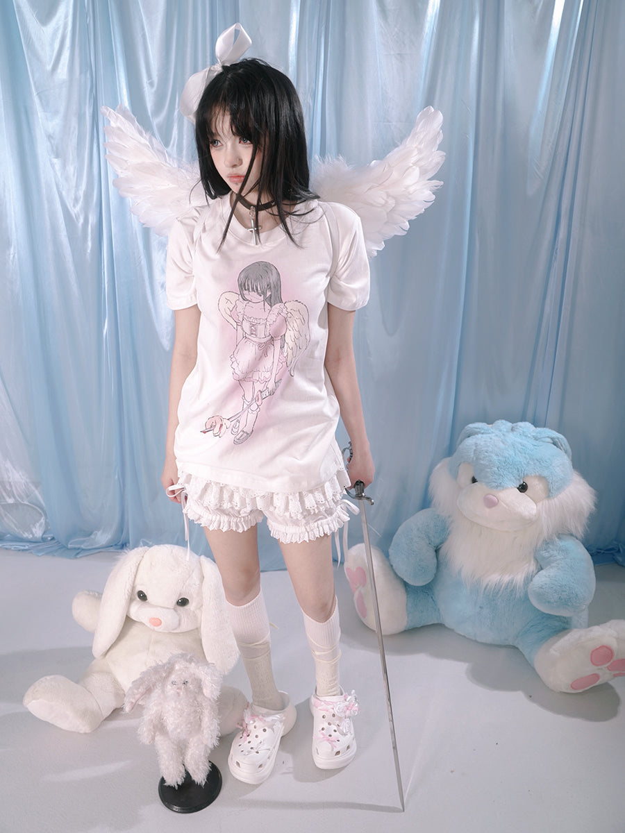 Girl Angel Print Loose T-shirt