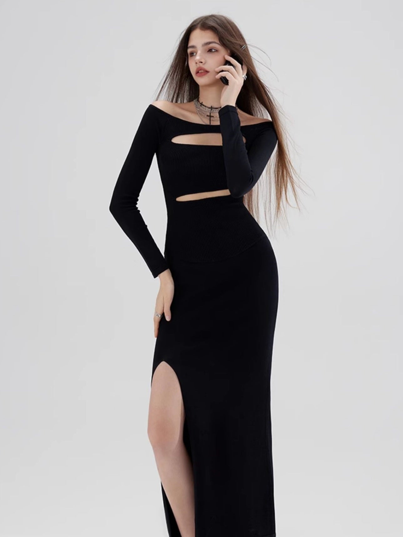 Hollow One-shoulder Sexy Desire Slit Stretch Slim Dress