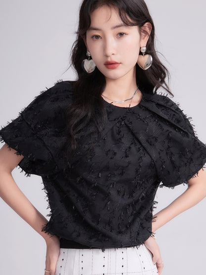 Fluff Jacquard Bubble Raglan Sleeve Shirt