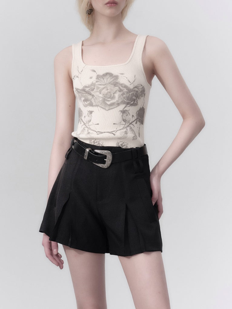 Double Belt Three-dimensional Pleated Shorts