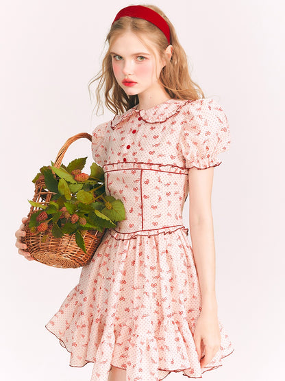 Ribbon Printed Doll Collar Dress