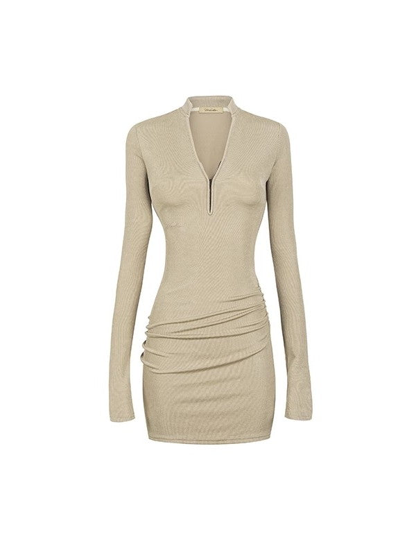 half zip bodycon dress Women's Half Zip Short Sleeve Bodycon Mini Work Dress with Pockets