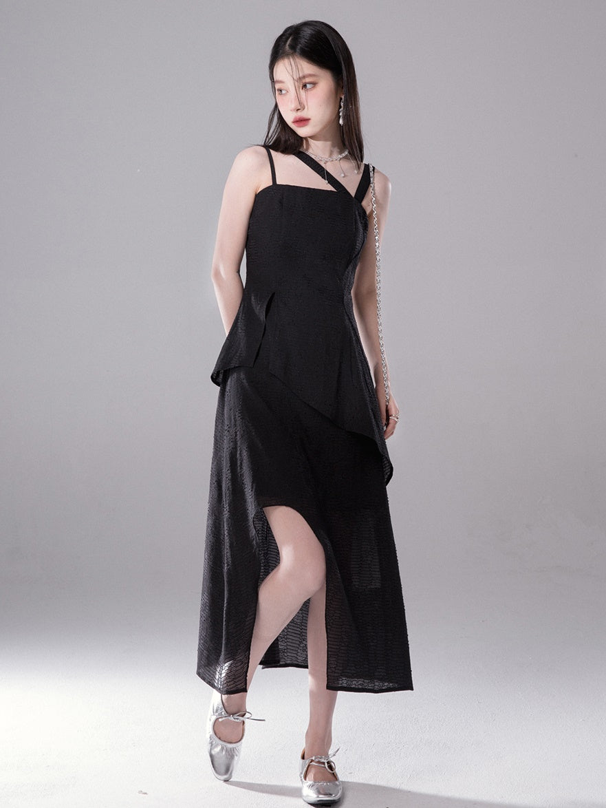 Irregular Slanted Shoulder Suspender Dress