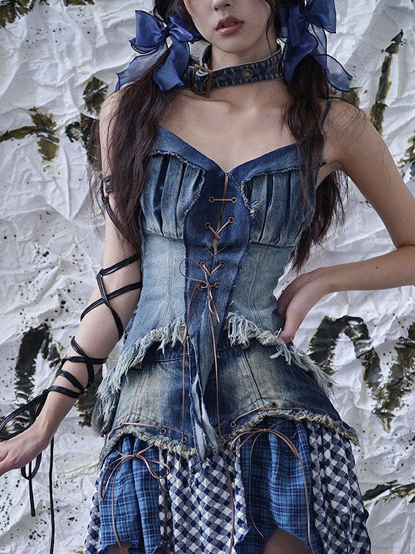 Camisole à lacets en denim de niche