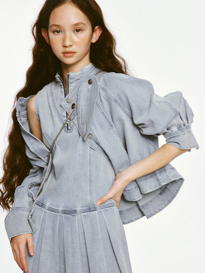 Denim Pleated Doll Jacket