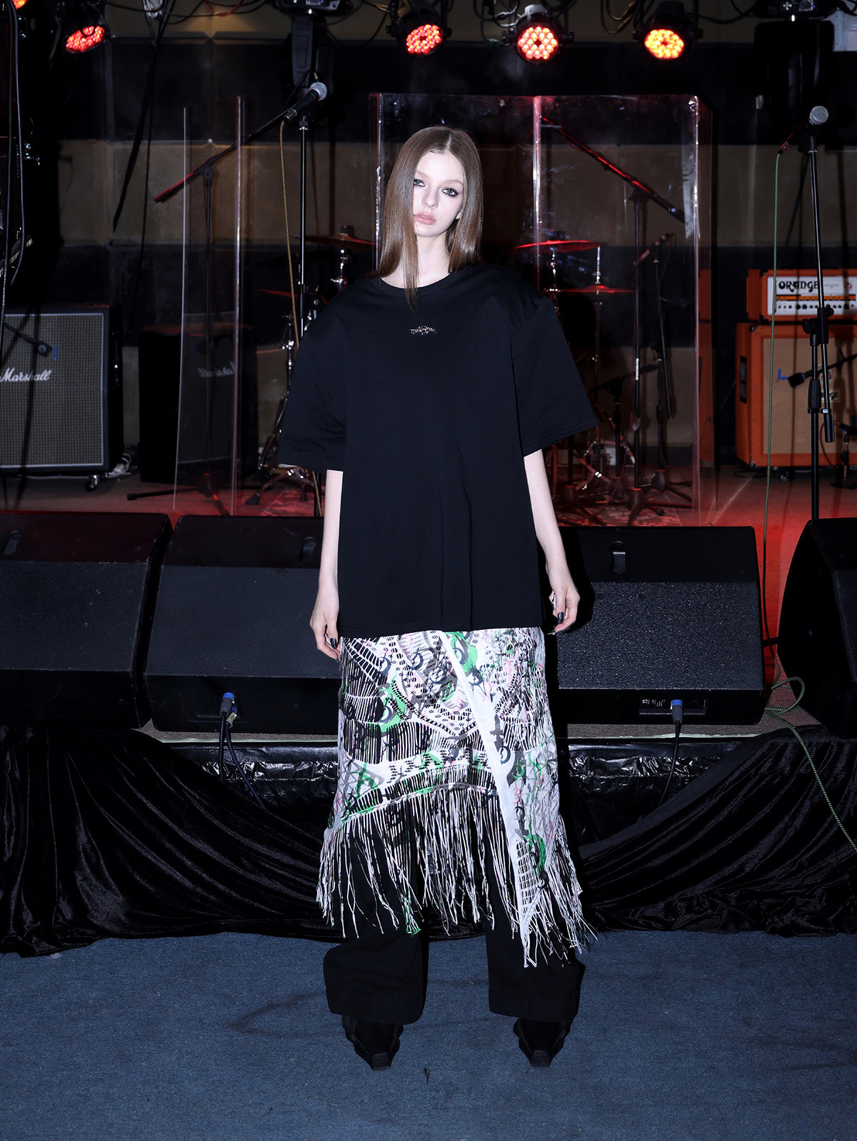 Printer Crushing Concept Mid-length Fringe Wrap Skirt