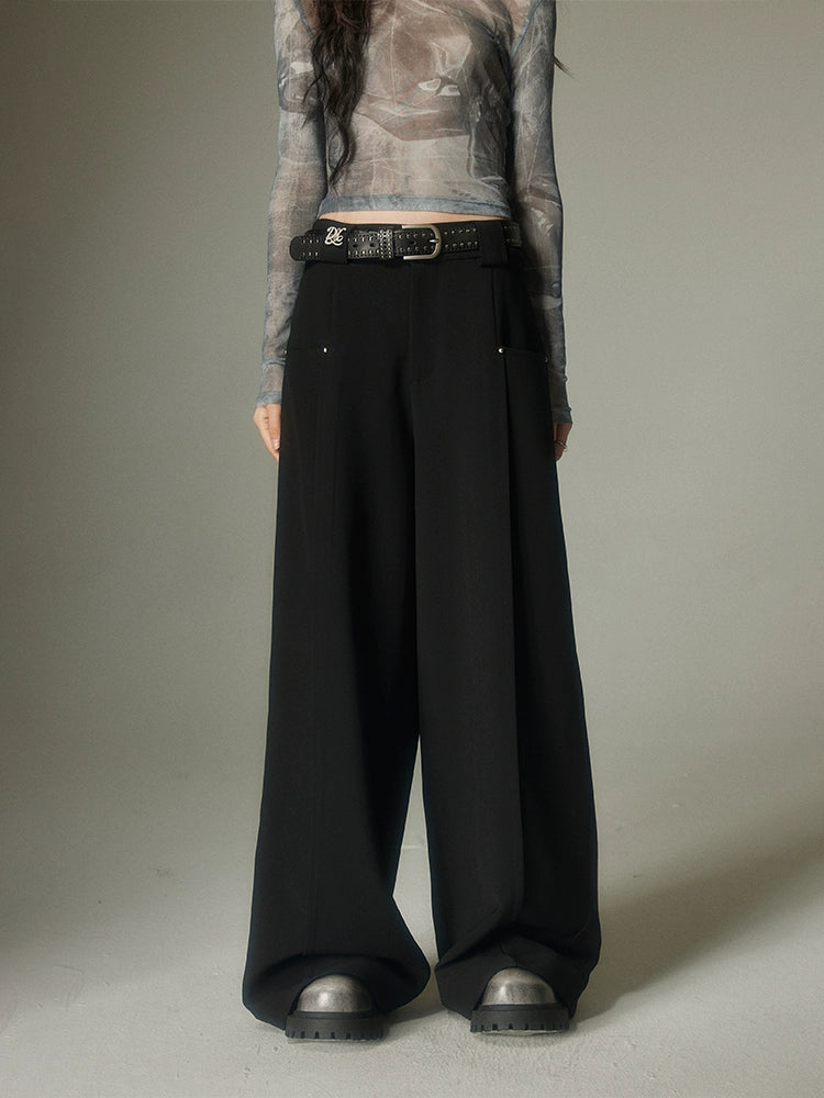 Solid Color Rivet Wide-leg Pants