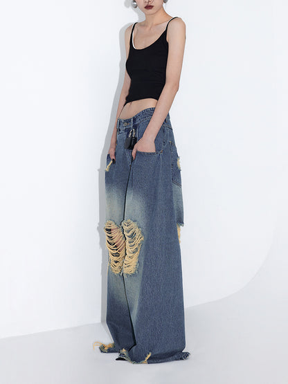 Pinched Pleats Wide-leg Denim Pants