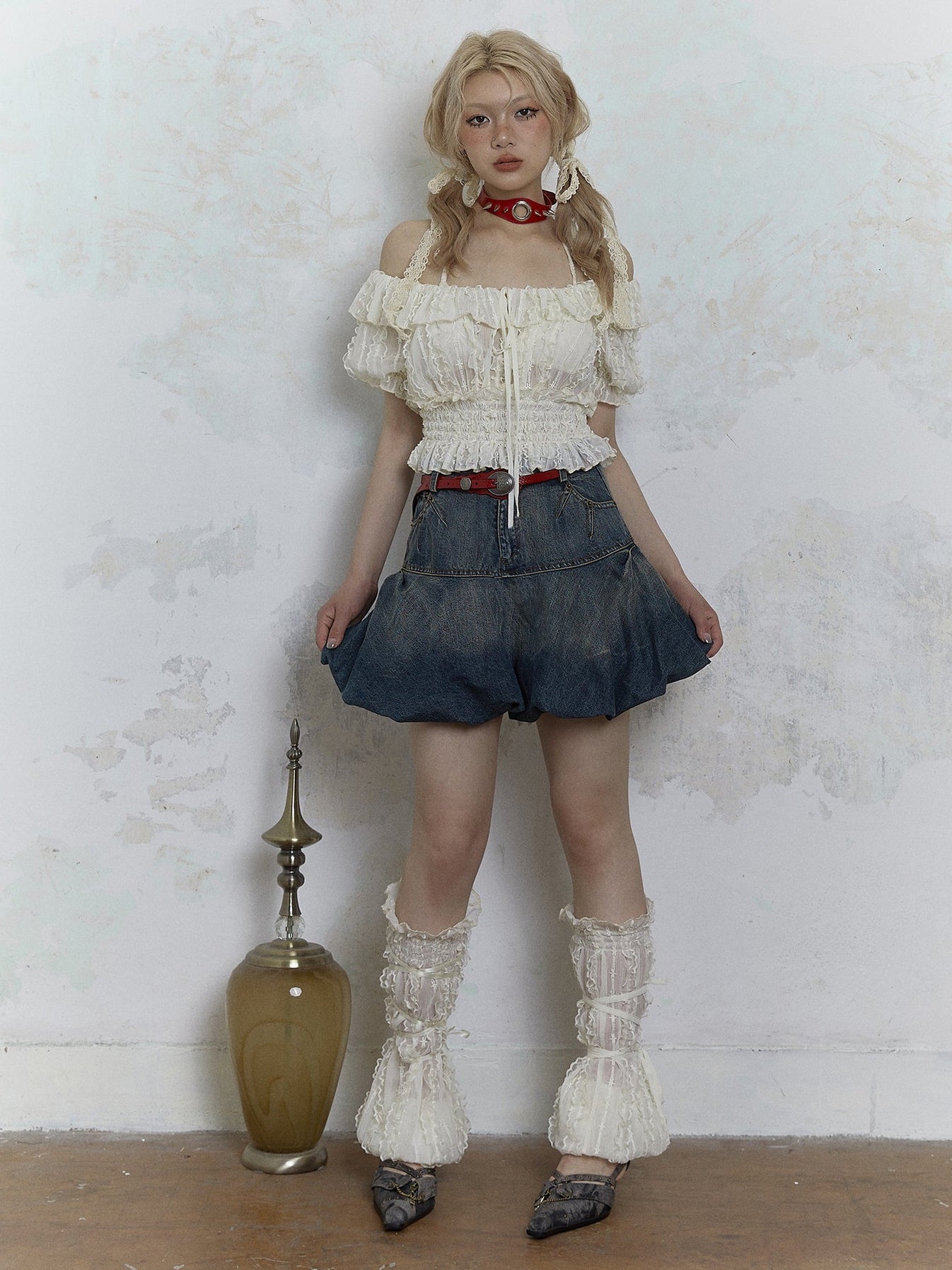 Retro Old Bud Fluffy A-line Denim Skirt