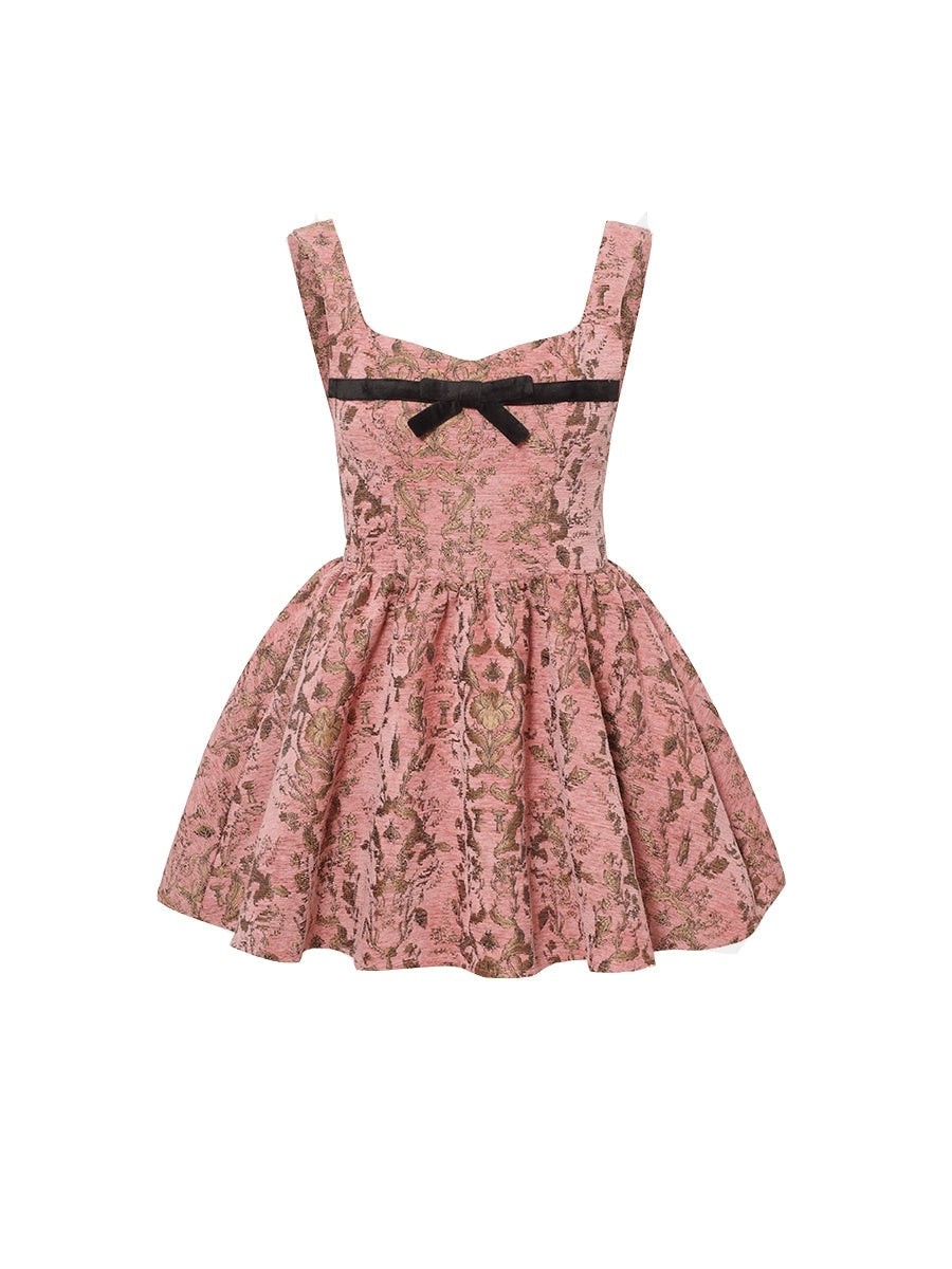 Jacquard Bow Waist Strap Princess Dress