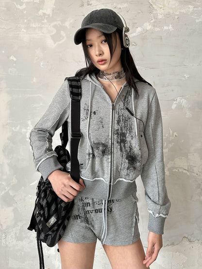 Printed Short Hooded Parka ＆ Shorts