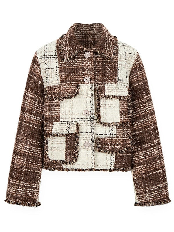 Plaid Spleißen Tweedjacke