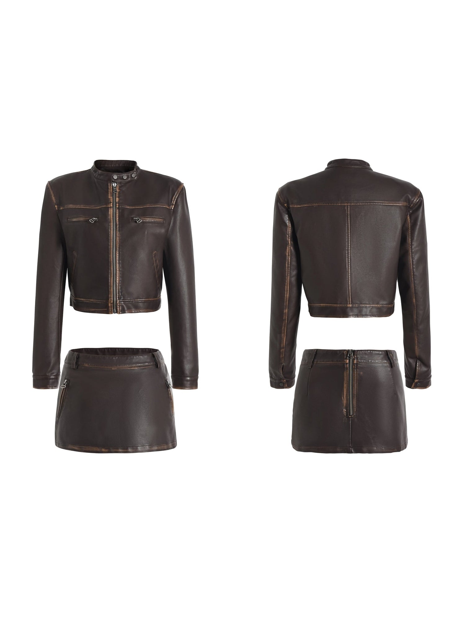 Retro Short Leather Jacket &amp; Ultra Mini Skirt