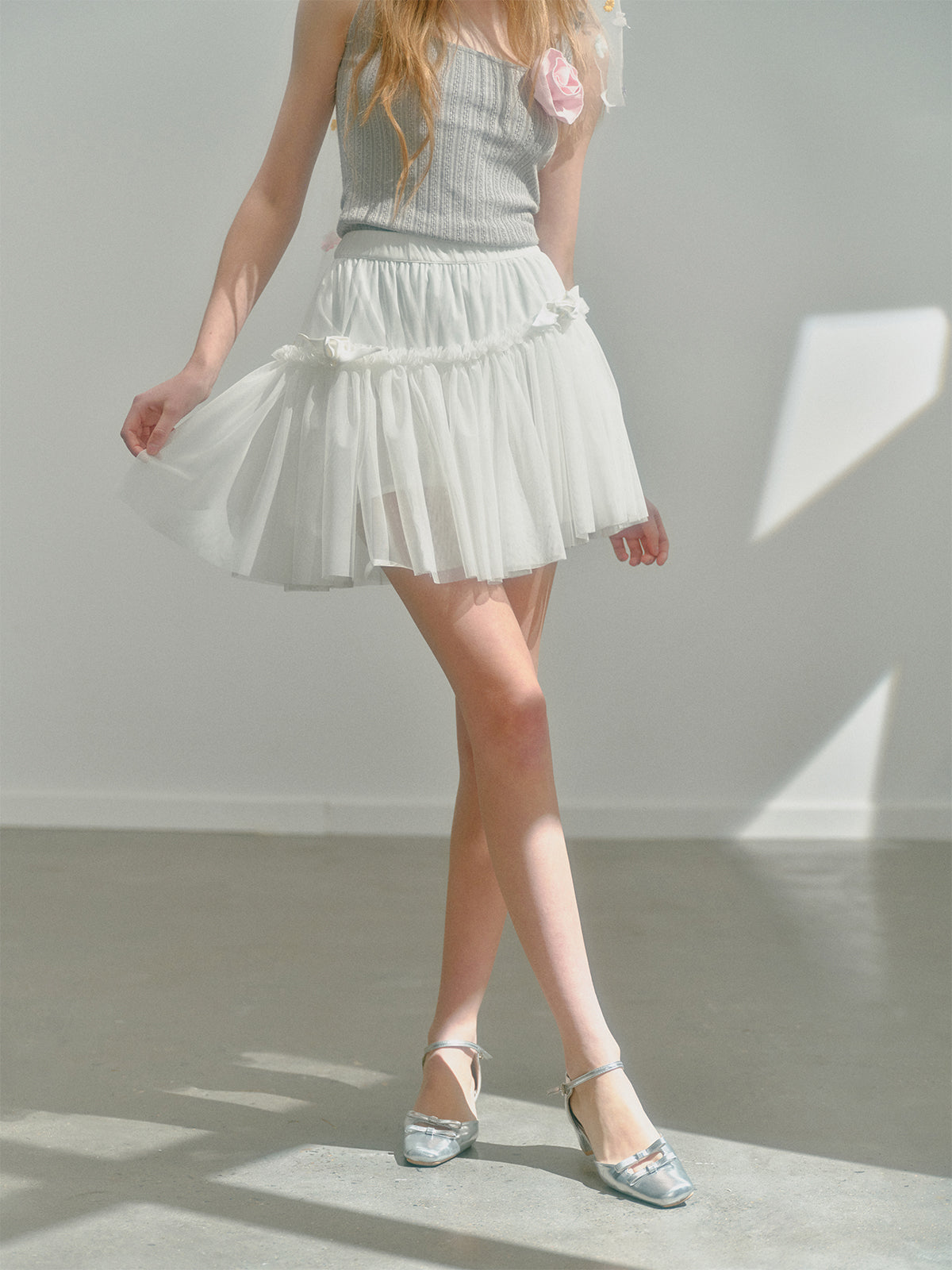 Three-dimensional Flower Layered Mesh Skirt