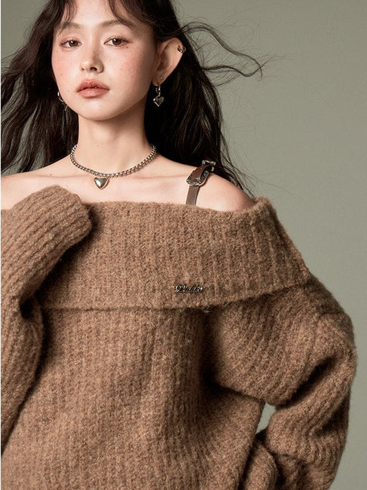 One-shoulder Strap Loose Sweater