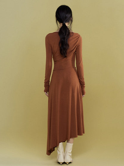 Loose Pleated Waist Ribbon Knit Dress