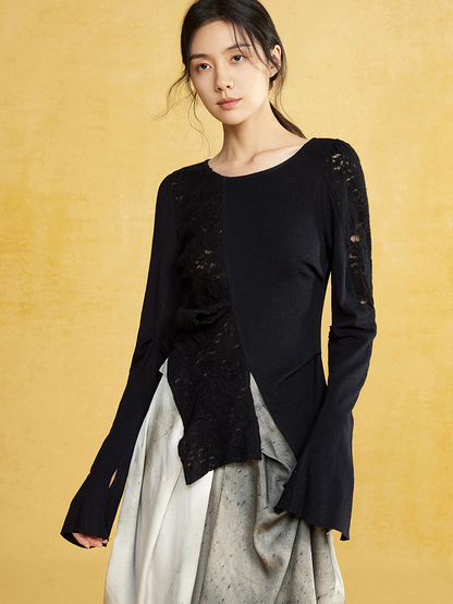 Deconstructed Knitted Patchwork Lace Shirt