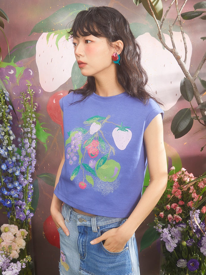 Gradient Fruit Print French Sleeve T-Shirt