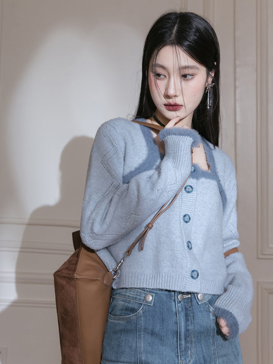 Square Neck Fake Two-piece Sweater