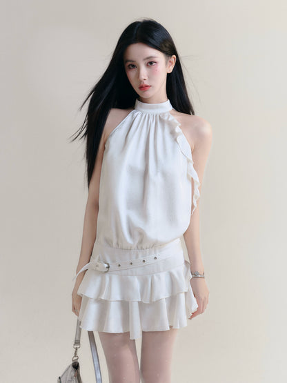 American Sleeve Low Waist Ruffle Short Dress