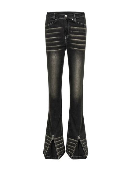 Washed Zipper Design Micro-slim Jeans